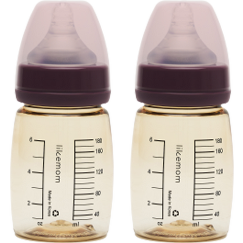 라이크맘 유아용 PPSU 젖병, 블랙 라이스 퍼플, 180ml, 2개