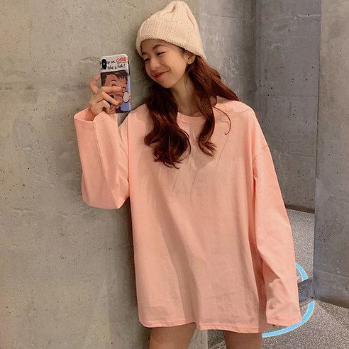 엘쏘 여성용 루즈핏 기본 긴팔 티셔츠, XL(77), 핑크
