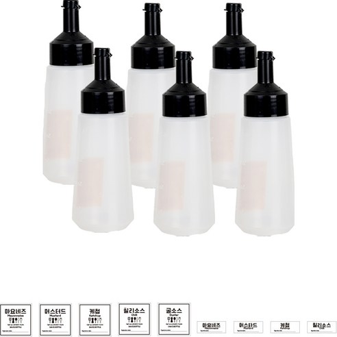 리빙패밀리 원터치 소스통 블랙 6p + 2종 라벨지 세트 소, 250ml, 1세트