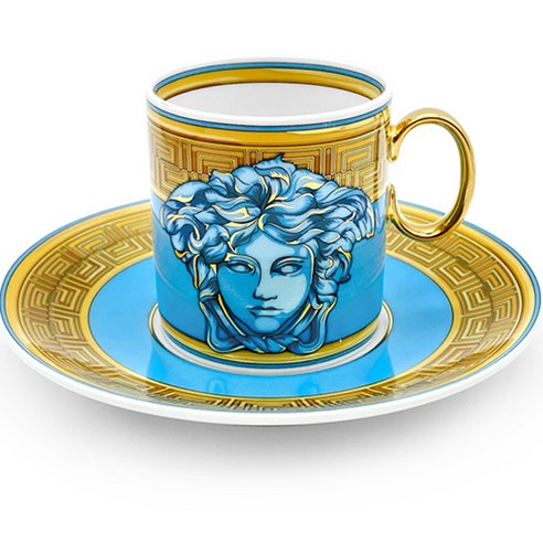 베르사체 메두사 앰플리파이드 에스프레소 컵 앤 소서 세트, 블루, 1세트