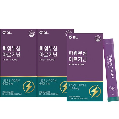 비엘몰 파워부심 초고함량 6000mg 아르기닌, 15포, 330g, 3개