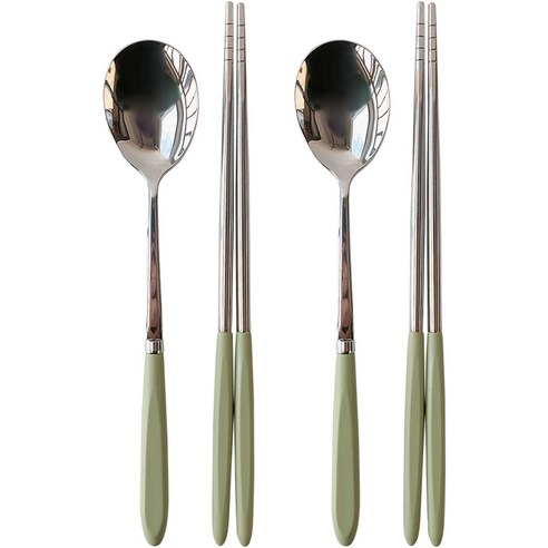 소소모소 마카롱 수저 2인 세트, 올리브, 숟가락 2p + 젓가락 2p