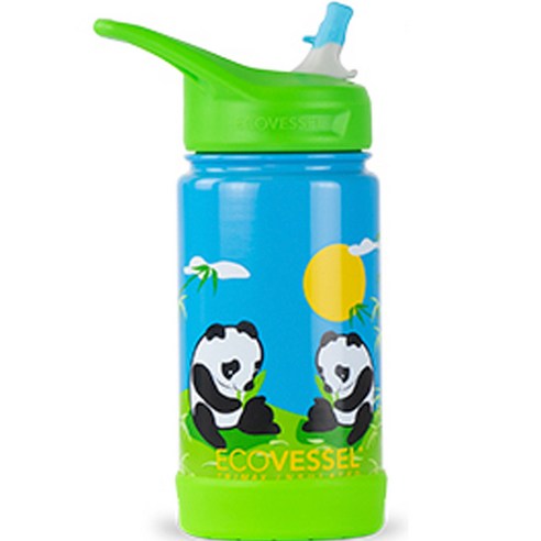 에코베슬 아동용 프로스트 스텐 손잡이 빨대 물병, 판다, 355ml