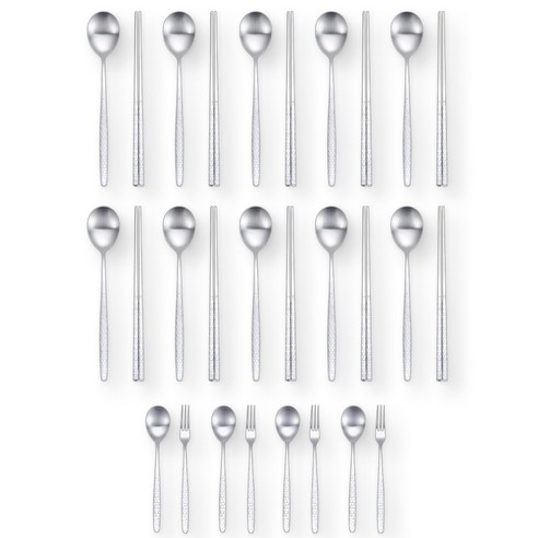 삼미수저 함마톤 무광 한수저 기획 세트, 실버, 숟가락 10p + 젓가락 10p + 티스푼 4p + 과일포크 4p