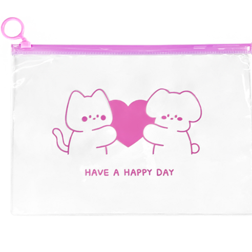 도나와친구들 pvc 슬라이드 투명 고리 지퍼백 26 x 18 cm, 행복한 하루 보내(핑크), 5개