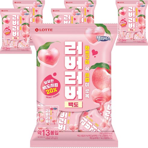 젤리셔스 러버러버 젤리 백도, 208g, 6개