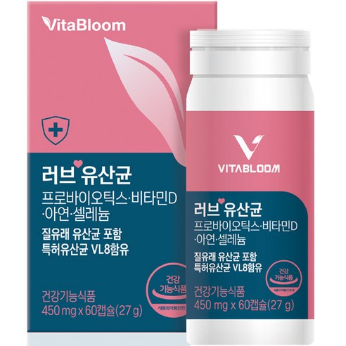 셀티아이유산균 비타블룸 러브 유산균 프로바이오틱스 비타민D 아연 셀레늄 450mg, 1개, 60캡슐 Best Top5