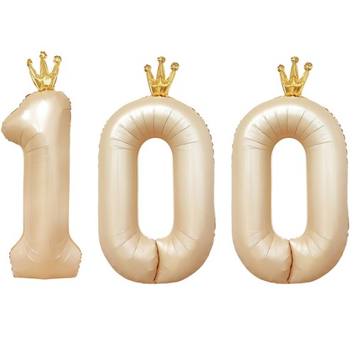 조이파티 왕관 숫자 은박풍선 90cm 100, 라떼, 1세트
