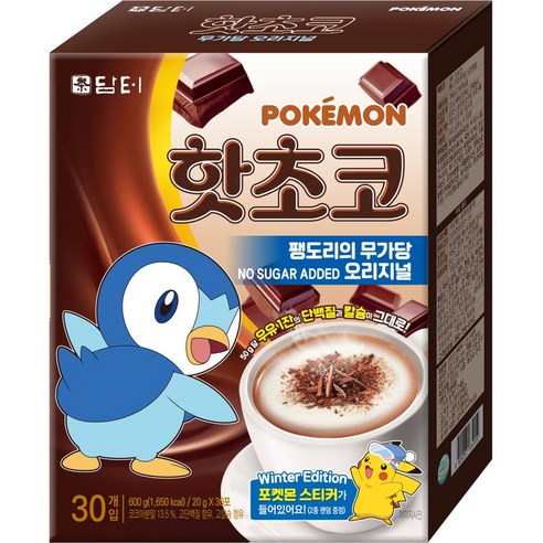담터 포켓몬 팽도리의 무가당 오리지널 핫초코, 20g, 30개입, 1개