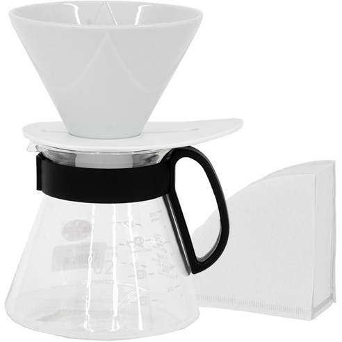 하리오 V60 뮤겐 세라믹 핸드드립 세트 600ml 3~4인, 커피서버 XVD-02B + 드리퍼 VDMU-CW + 여과지02-100W, 1세트