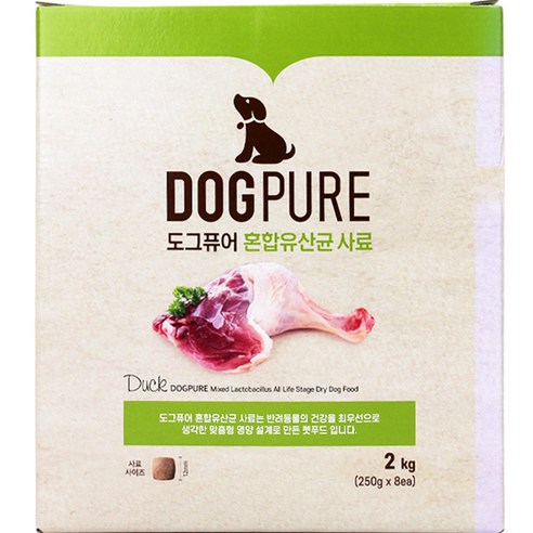 도그퓨어 강아지 혼합유산균 건식사료, 오리, 2kg, 1개