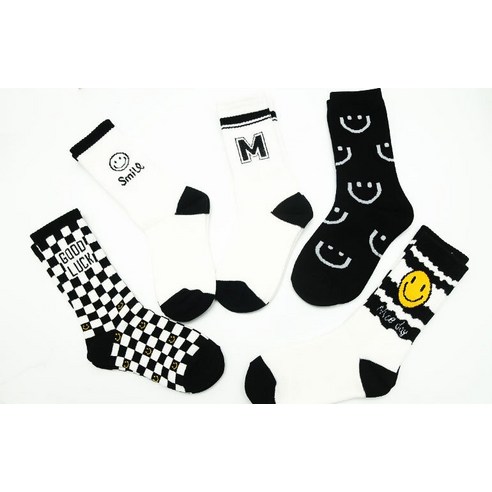 아이들의 발걸음에 행복을 더하는 지앤 아동용 스마일 체크 밴드 양말 5족 세트