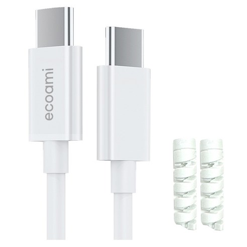 에코아미 애플 아이패드 맥북 프로 호환 USB C타입-C타입 100W 5A 충전 케이블 + 보호캡 2p 세트, 1m, 화이트, 1세트