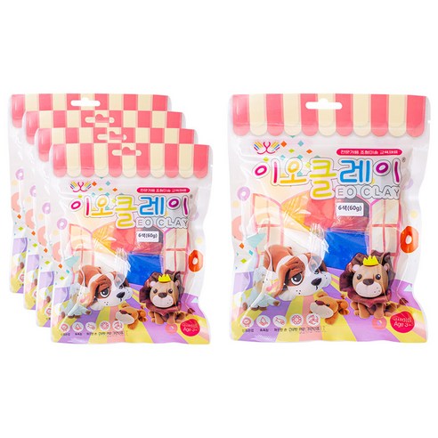 이오클레이 유아용 6색 클레이 5p, 흰색, 빨강, 노랑, 초록, 파랑, 검정, 60g