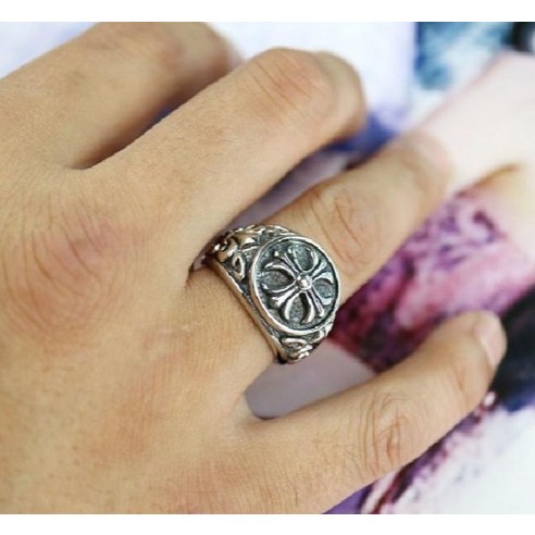 노이드비 남성용 써지컬스틸 원형 크롬 플라워 반지