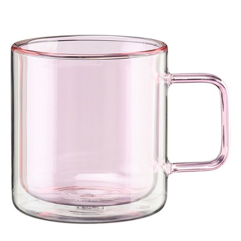 몬즈 더블 월 글라스 컬러 머그컵 380ml, 핑크, 1개