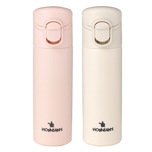 홈애니 원터치 미니 보온병 2종 세트, 핑크, 베이지, 140ml, 1세트