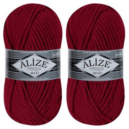 alize yarna 슈퍼라나 맥시 뜨개실, 57 블러디와인, 2개