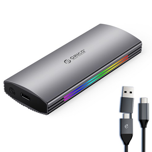 오리코 M.2 NVMe SSD RGB 외장하드케이스 2in1케이블 냉각핀 방열 USB3.2 Gen2 10Gbps M2R2-G2, M2R2-G2(그레이), 1개