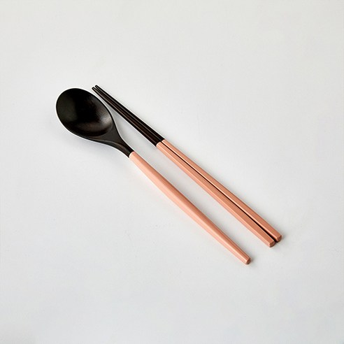 모던하우스 자연 옻칠 블랙 컬러 마카롱 수저세트, 코랄, 숟가락 + 젓가락, 1세트