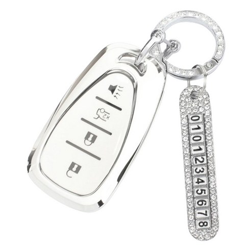 지엠지모터스 쉐보레4버튼 키홀더 열쇠고리 TPU 케이스 + 전화번호 스트랩, 블랙(키홀더), 실버(전화번호 스트랩)