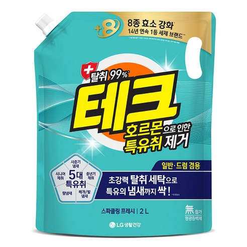 테크 호르몬 특유취 제거 실내건조 액체세제 일반드럼 겸용 리필, 2L, 3개