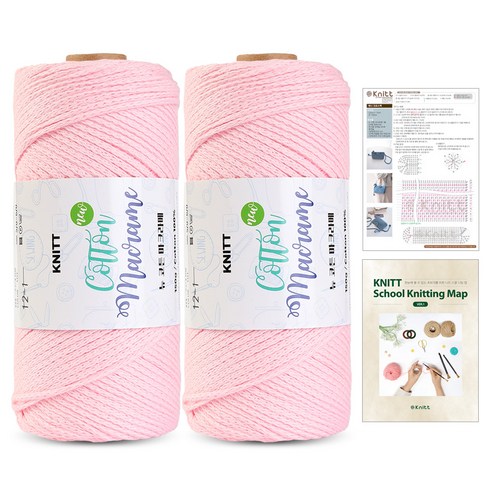 니뜨 뉴 코튼 마크라메 뜨개실 150g 2p + 제니 크로스백 뜨개도안 + 니팅맵 mini 세트, 12 베이비핑크, 1개