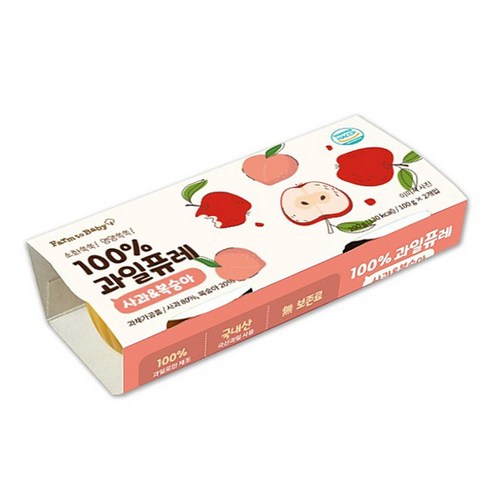 100% 과일퓨레 사과 앤 복숭아 2p, 100g, 4개, 혼합맛(사과/복숭아)