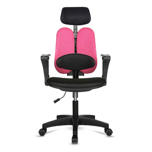 체어포커스 터디 대요추헤더형 3각팔 블랙바디 의자 TD09, 블랙 + 핑크(메쉬)