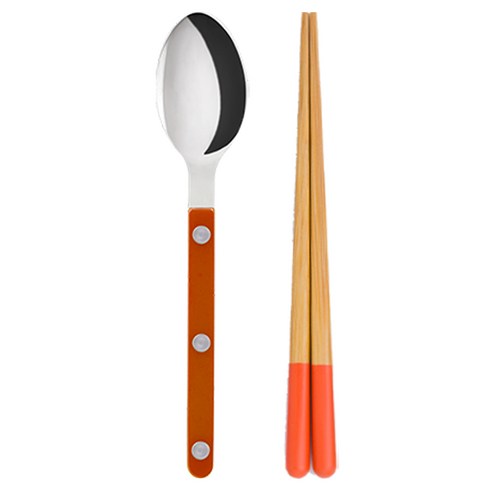 사브르 야마치쿠 아동용 수저세트, 오렌지, 숟가락 + 젓가락, 1세트