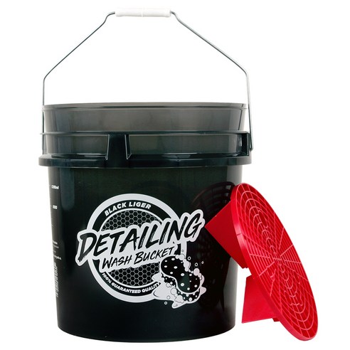 블랙라이거 디테일링 세차버킷 + 그릿가드 세트, 18L, 반투명그레이 + 레드