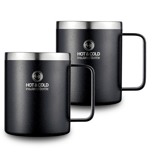 리벤스 데일리 스텐 보온보냉 손잡이 머그컵, 블랙, 400ml, 2개