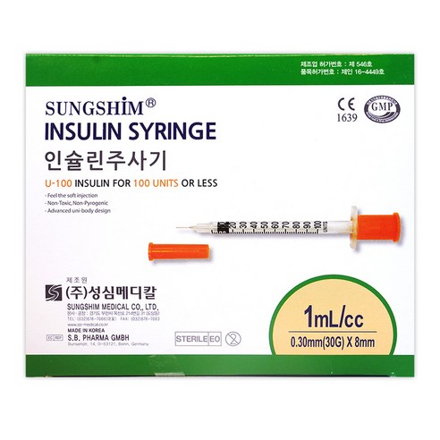 성심 인슐린 주사기 1ml 30G x 8mm, 1개