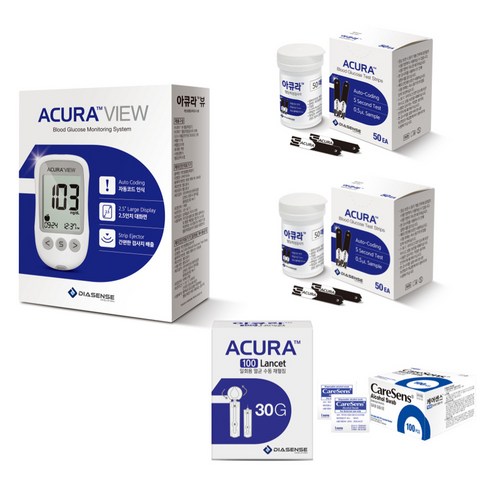 아큐라 아이센스 혈당측정기 + 혈당검사지 50매 2p + 채혈침 100p + 알코올솜 100p 세트, 1세트, GM01VAA