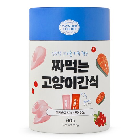 원더푸드 고양이 짜먹는 간식 닭가슴살 30p + 연어 30p 세트, 혼합맛(닭가슴살 / 연어), 1세트