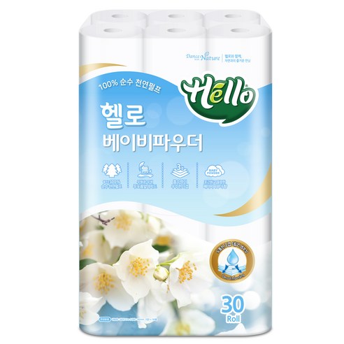 헬로 베이비파우더 3겹 화장지 27m, 30개입, 1개