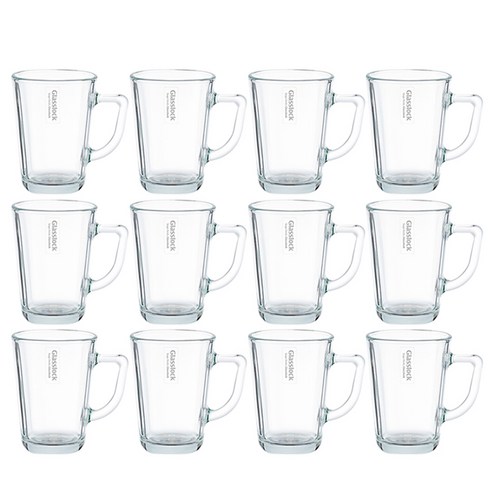 글라스락 홈카페 내열강화 유리 머그 350ml, 투명, 12개
