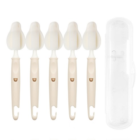 코코리에또 유아용 젖병 젖꼭지 세척솔 5p + 휴대용 케이스 세트, 1세트, 오트밀(세척솔)