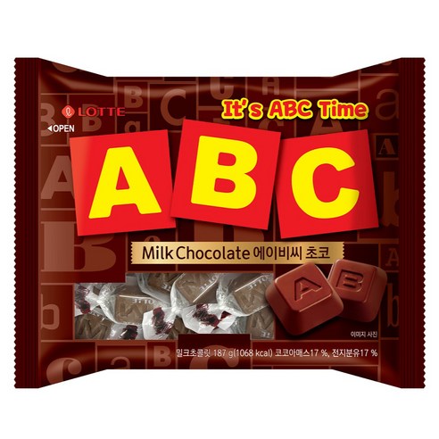 롯데웰푸드 ABC 초코 밀크 초콜릿, 187g, 1개