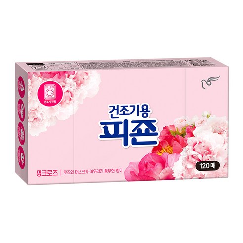 피죤 건조기용 오리지널 섬유유연제 핑크로즈 본품, 1개, 120매입