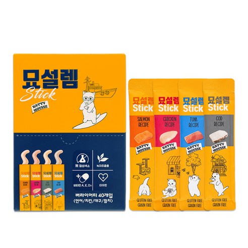 페슬러 고양이 묘설렘 스틱 버라이어티 40p – 사랑하는 고양이를 위한 특별한 간식 로뎀나무고양이츄르