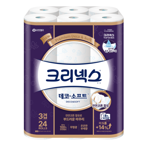 크리넥스 3겹 데코 & 소프트 와이드 화장지 26m, 24개입, 1개
