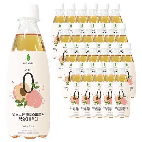 넛츠그린 제로스파클링 복숭아블랙티, 340ml, 24개