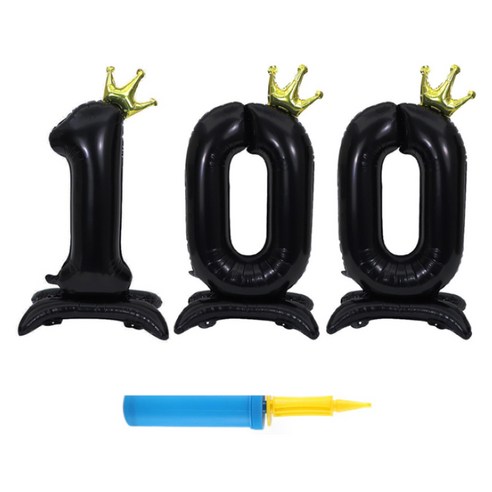 올리브파티 초대형 스탠딩 왕관 숫자 생일풍선 + 손펌프 세트, 블랙(숫자100), 1세트