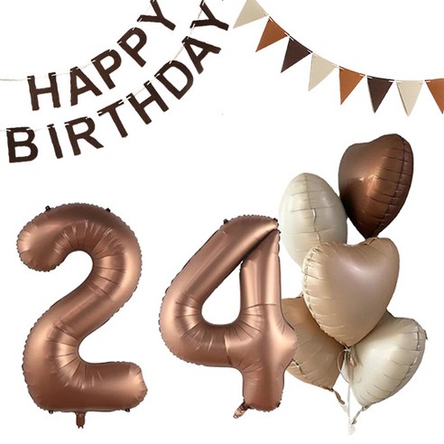 마켓감성 크림앤 브라운 생일풍선 세트 24, 초콜렛, 1세트