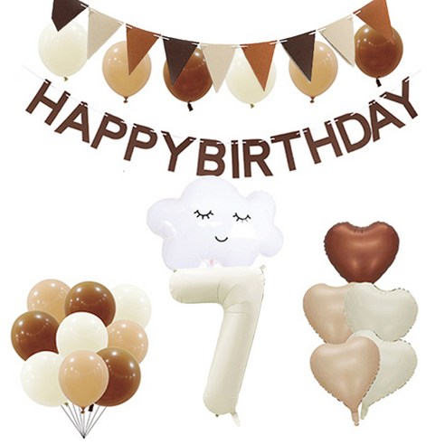 마켓감성 크림앤 브라운 생일풍선 세트 7, 구름, 1세트