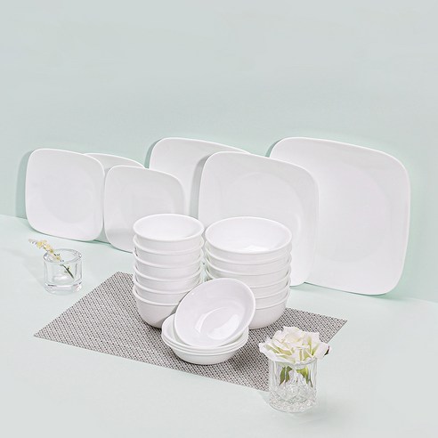 코렐 저스트화이트 6인 한국형 사각 식기 세트 22p