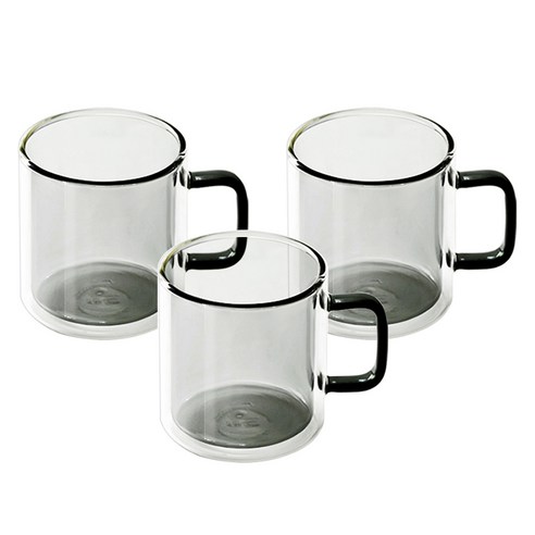 칼딘 홈카페 더블 월 컬러풀 머그 유리컵 400ml, 그레이, 3개