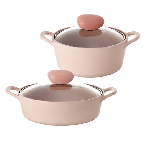 네오플램 인덕션 샤베트 냄비세트 2종, 피치, 양수 18cm + 전골 22cm, 1세트