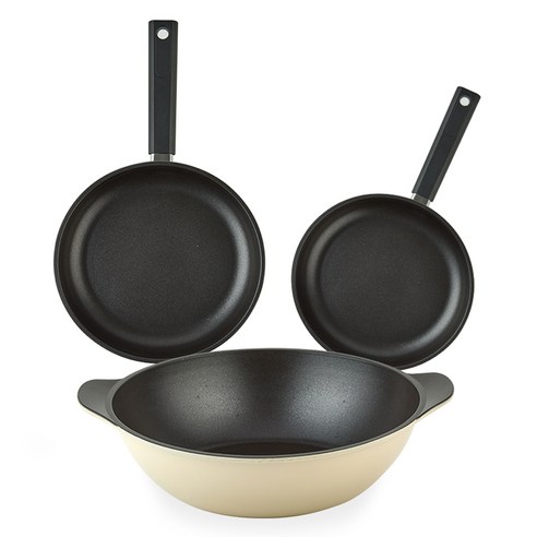 퀸센스 샌드 후라이팬 세트 3개, 베이지, 후라이팬 28cm + 후라이팬 24cm + 파티웍 28cm, 1세트